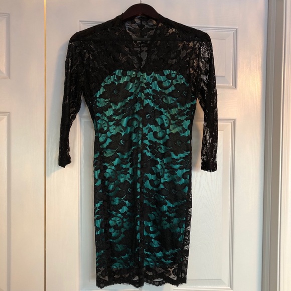 NWT Green and Black Lace Overlay Dress - Picture 2 of 4